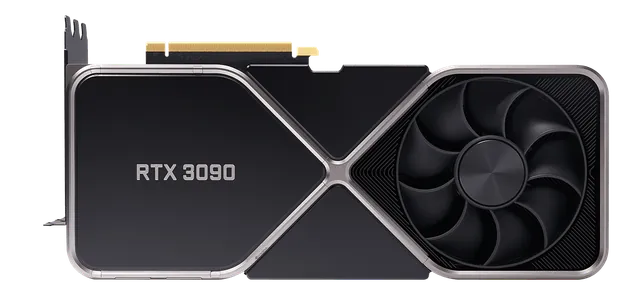 GeForce RTX 3090 Founders Edition card render, front view on transparent background GeForce RTX 3090