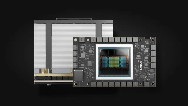 Instinct MI300X OAM module and heatsink render Instinct MI300X