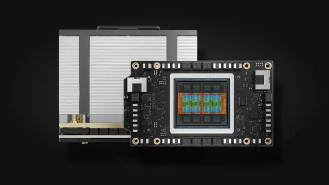 Instinct MI350-series OAM module render (AMD uses the MI350X image on the MI355X page) Instinct MI355X